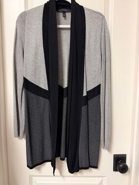 White House Black Market Gray and Black Open-Front Draped Cardigan
